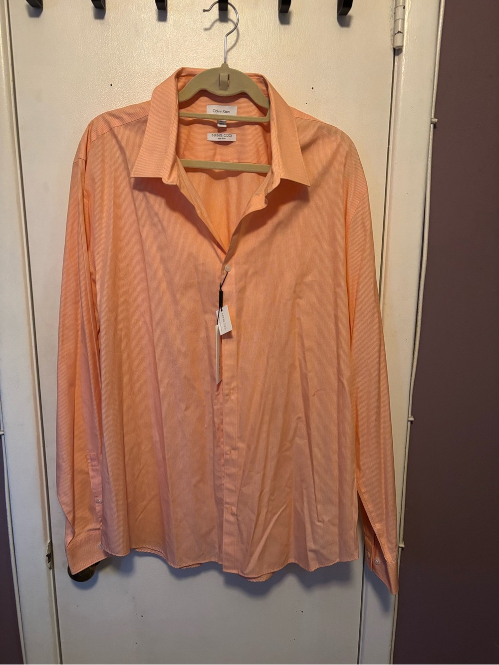 Calvin Klein Men's Light Peach Long-Sleeve Dress Shirt